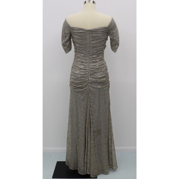 Badgley Mischka Lace Gown Silver Off the Shoulder Dress Size 8 Retail $660 - Picture 9 of 16